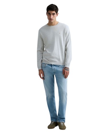 Replay svjetlosivi pamučni pulover s izvezenim slovom r