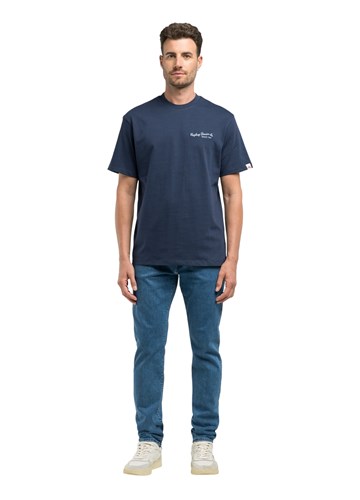 Replay TAMNOPLAVA MAJICA OD ČEŠLJANOG PAMUKA S IZVEZENIM DETALJEM - 1