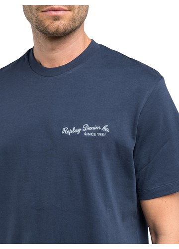 Replay TAMNOPLAVA MAJICA OD ČEŠLJANOG PAMUKA S IZVEZENIM DETALJEM - 3