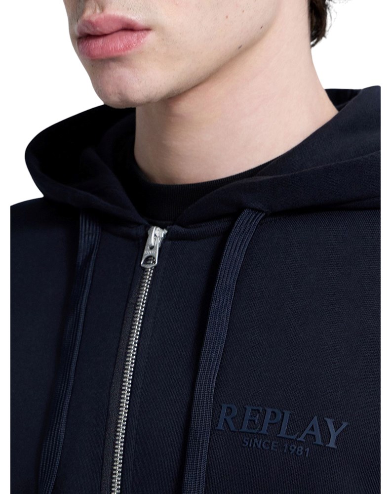 Replay TAMNOPLAVA MAJICA OD FROTIRA S KAPULJAČOM I ZATVARAČEM - 7