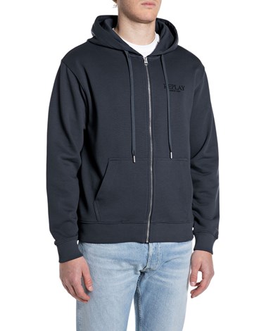 Replay tamnoplava majica od frotira s kapuljačom i zatvaračem