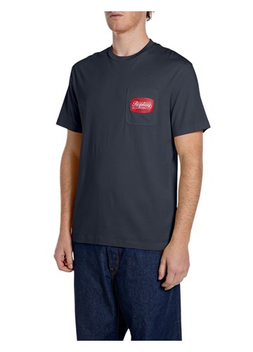 Replay TAMNOPLAVA PAMUČNA MAJICA S DŽEPOM I VINTAGE LOGOTIPOM - 1