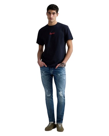 Replay tamnoplava pamučna majica s printom na prsima i leđima