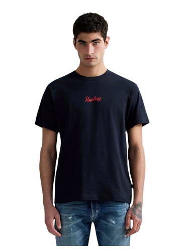 Replay TAMNOPLAVA PAMUČNA MAJICA S PRINTOM NA PRSIMA I LEĐIMA - 2