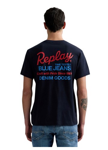 Replay TAMNOPLAVA PAMUČNA MAJICA S PRINTOM NA PRSIMA I LEĐIMA - 3