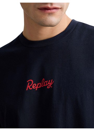 Replay TAMNOPLAVA PAMUČNA MAJICA S PRINTOM NA PRSIMA I LEĐIMA - 5