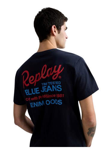 Replay TAMNOPLAVA PAMUČNA MAJICA S PRINTOM NA PRSIMA I LEĐIMA - 6