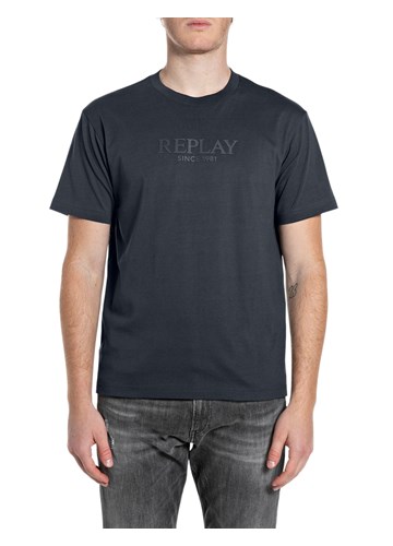 Replay TAMNOPLAVA PAMUČNA MAJICA S UTISNUTIM LOGOM - 1