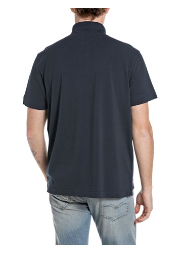 Replay TAMNOPLAVA PAMUČNA POLO MAJICA S IZVEZENIM LOGOM - 2