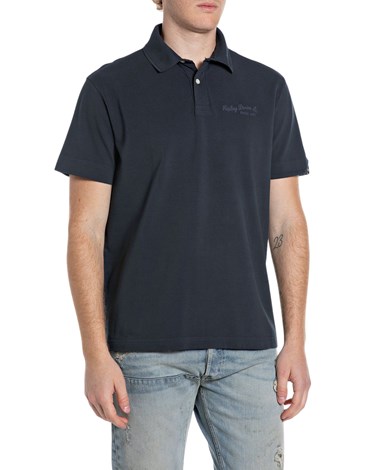 Replay tamnoplava pamučna polo majica s izvezenim logom