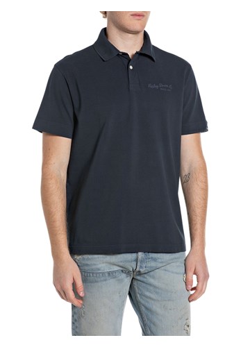 Replay TAMNOPLAVA PAMUČNA POLO MAJICA S IZVEZENIM LOGOM - 1