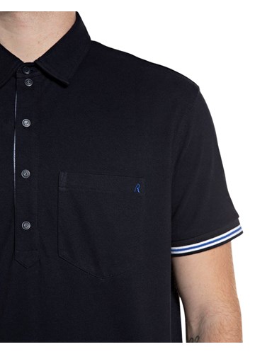 Replay TAMNOPLAVA POLO MAJICA OD PIQUE PAMUKA S KONTRASTNIM OVRATNIKOM - 3