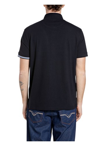 Replay TAMNOPLAVA POLO MAJICA OD PIQUE PAMUKA S KONTRASTNIM OVRATNIKOM - 2