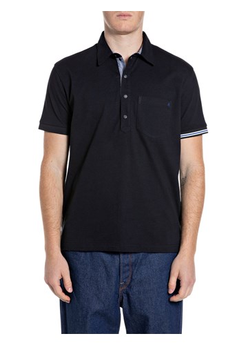 Replay TAMNOPLAVA POLO MAJICA OD PIQUE PAMUKA S KONTRASTNIM OVRATNIKOM - 1