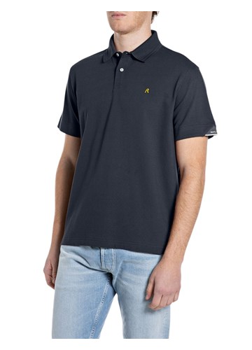 Replay TAMNOPLAVA POLO MAJICA OD RASTEZLJIVOG PIQUE PAMUKA - 1