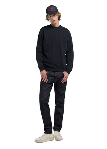Replay TAMNOPLAVI BASIC SWEATSHIRT S CRVENIM LOGOM - 1