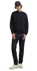 TAMNOPLAVI BASIC SWEATSHIRT S CRVENIM LOGOM - 1