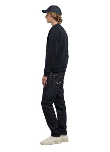 Replay TAMNOPLAVI BASIC SWEATSHIRT S CRVENIM LOGOM - 7
