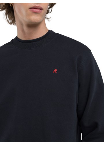 Replay TAMNOPLAVI BASIC SWEATSHIRT S CRVENIM LOGOM - 9