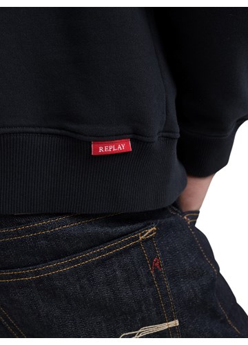 Replay TAMNOPLAVI BASIC SWEATSHIRT S CRVENIM LOGOM - 11