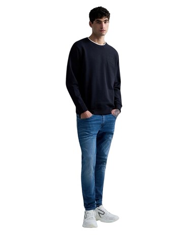 Replay tamnoplavi sweatshirt od frotira s izvezenim logotipom