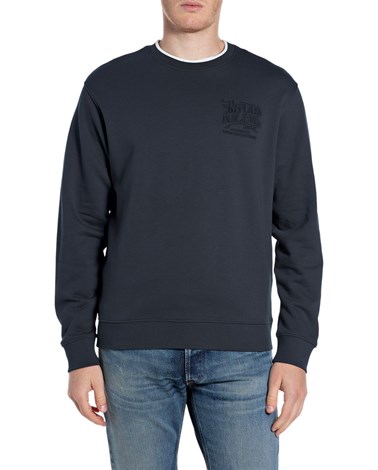 Replay tamnoplavi sweatshirt od frotira s izvezenim logotipom