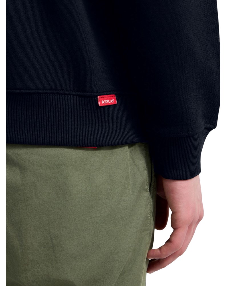 Replay TAMNOPLAVI SWEATSHIRT OD FROTIRA S IZVEZENIM SLOVOM R - 6