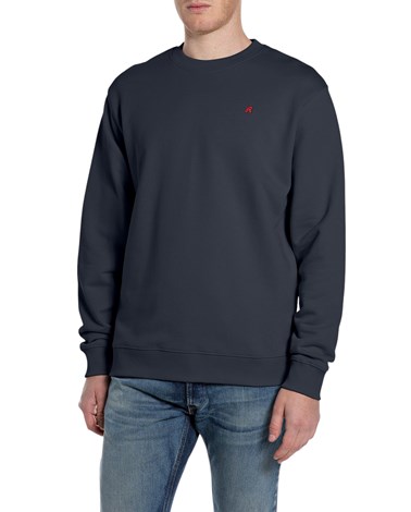 Replay tamnoplavi sweatshirt od frotira s izvezenim slovom r