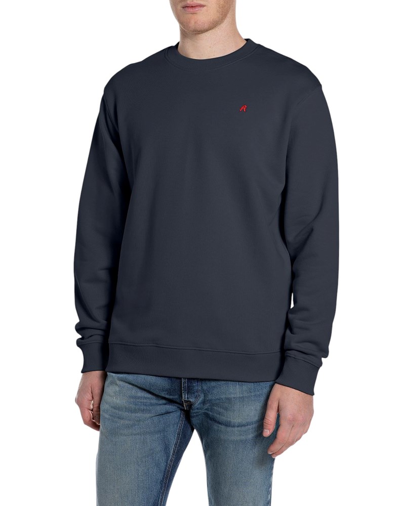 Replay TAMNOPLAVI SWEATSHIRT OD FROTIRA S IZVEZENIM SLOVOM R - 1