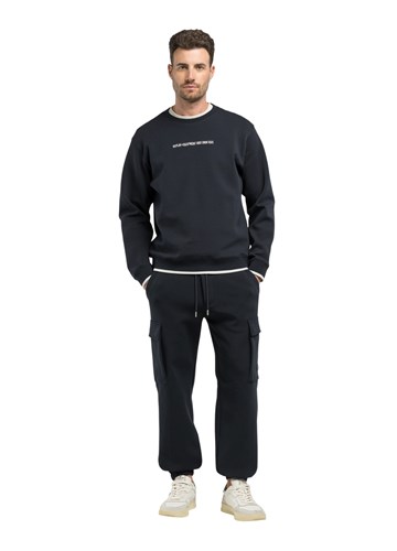 Replay TAMNOPLAVI SWEATSHIRT S IZVEZENIM NATPISOM - 1