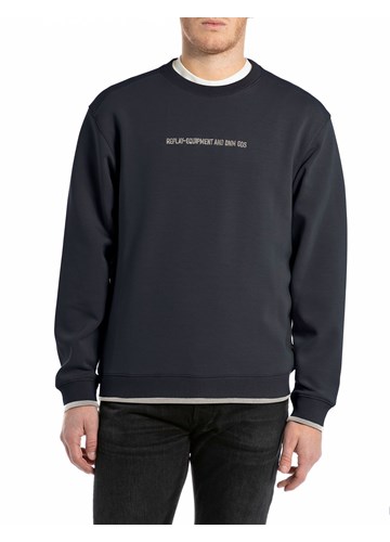 Replay TAMNOPLAVI SWEATSHIRT S IZVEZENIM NATPISOM - 1