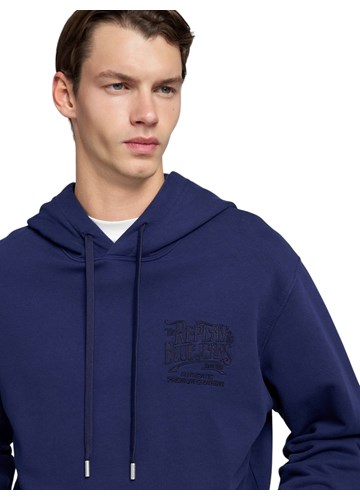 Replay TAMNOPLAVI SWEATSHIRT S KAPULJAČOM I IZVEZENIM NATPISOM - 5