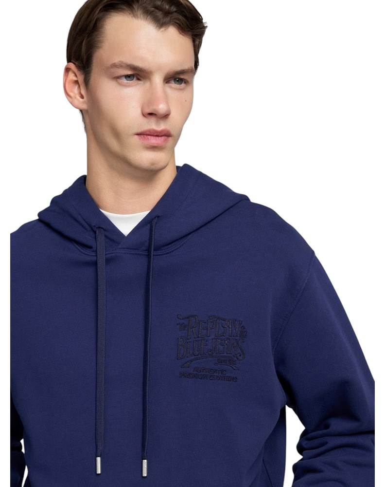 Replay TAMNOPLAVI PAMUČNI SWEATSHIRT S KAPULJAČOM I IZVEZENIM REPLAY NATPISOM - 5