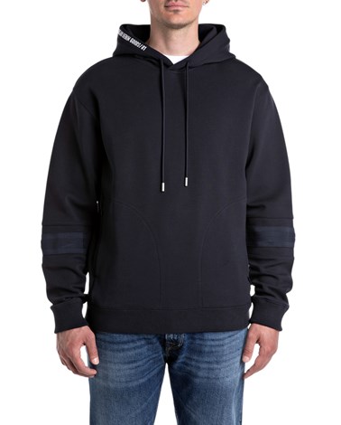 Replay tamnoplavi sweatshirt s printom na kapuljači