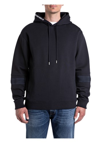 Replay TAMNOPLAVI SWEATSHIRT S PRINTOM NA KAPULJAČI - 1