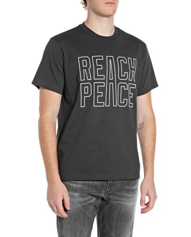Replay tamnosiva pamučna majica s reach peace natpisom