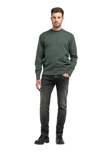 Replay TAMNOZELENI PULOVER OD MJEŠAVINE PAMUKA I KAŠMIRA - 1