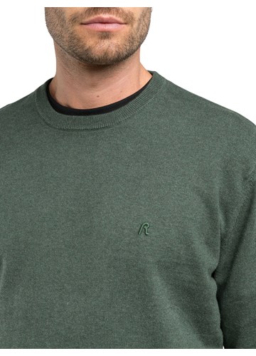 Replay TAMNOZELENI PULOVER OD MJEŠAVINE PAMUKA I KAŠMIRA - 3