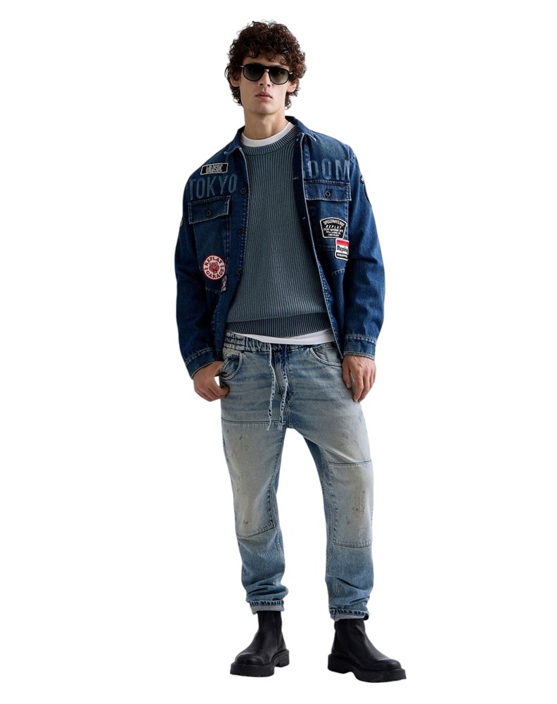Replay PLAVI PAMUČNI DŽEMPER S ACID WASH EFEKTOM - 2