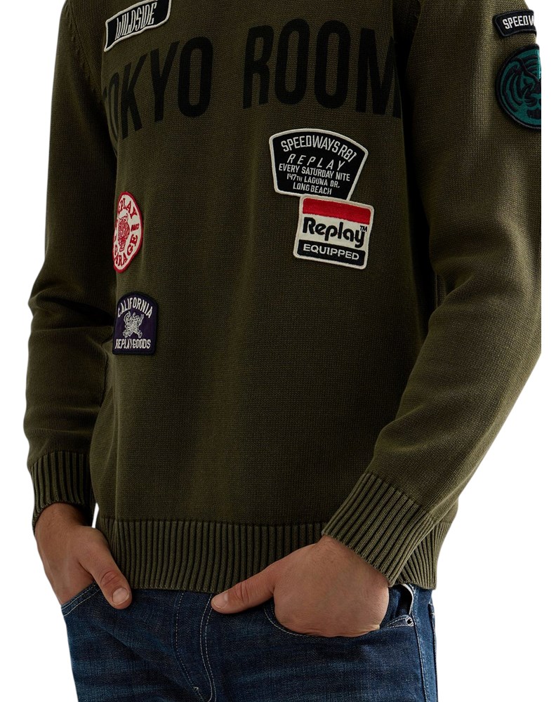 Replay MUŠKI PAMUČNI SWEATER S AMBLEMIMA I NATPISOM - 6