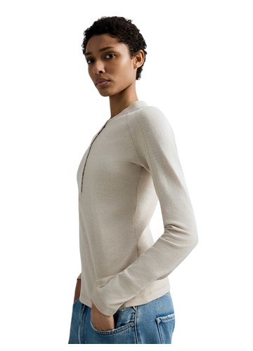 Replay USKA BEŽ MAJICA OD ŽERSEJA S NEPRAVILNOM TESKTUROM - 6