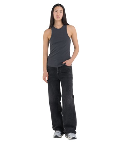 W3003A 23687G Replay uski crni rebrasti top s printom Replay uski crni rebrasti top s printom