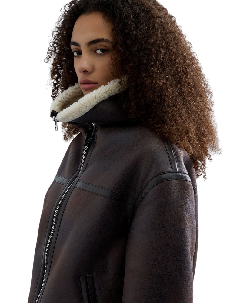 Replay ŽENSKA JAKNA U SHEARLING STILU S KOŽNIM EFEKTOM - 6