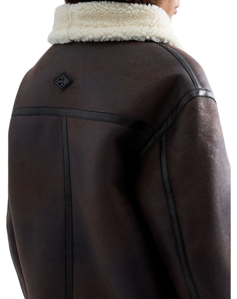 Replay ŽENSKA JAKNA U SHEARLING STILU S KOŽNIM EFEKTOM - 7