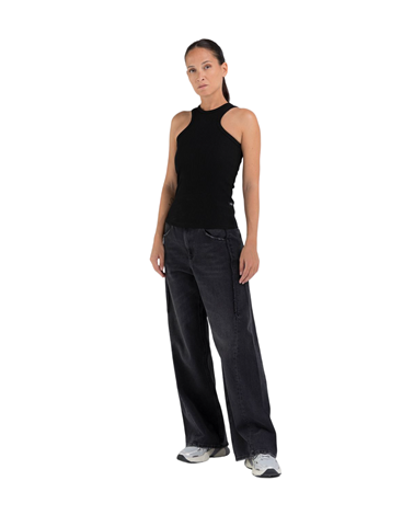 W3063A 23583P Replay rebrasta slim majica u crnoj boji Replay rebrasta slim majica u crnoj boji