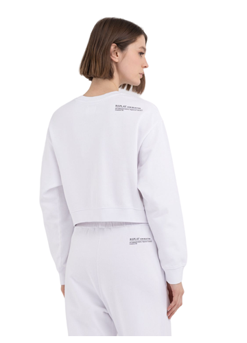 Replay BIJELI CROPPED SWEATSHIRT S MINI KONTRASTNIM NATPISOM - 4