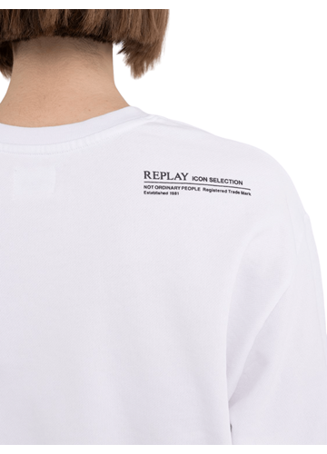 Replay BIJELI CROPPED SWEATSHIRT S MINI KONTRASTNIM NATPISOM - 8