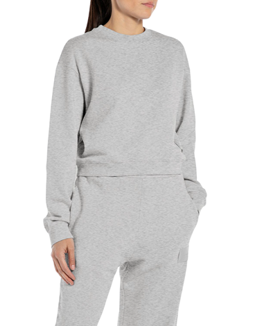 Replay sivi cropped sweatshirt s mini kontrastnim printom