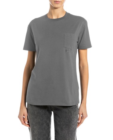 Replay siva majica s džepićem i printom na prsima