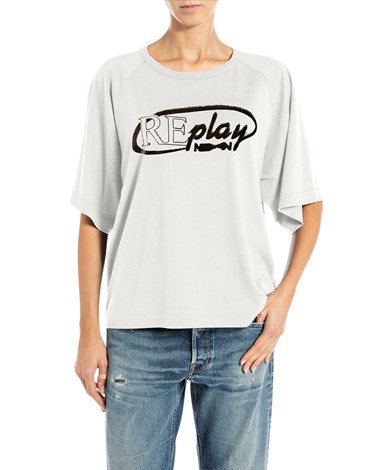 Replay prljavo bijela oversized majica kratkih rukava s natpisom replay